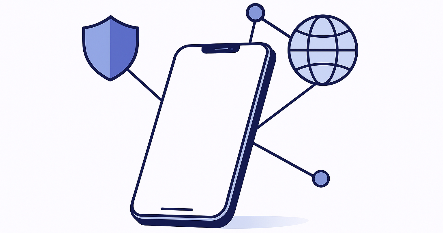 An iPhone with separate visual paths for a VPN connection, a privacy relay, and the internet