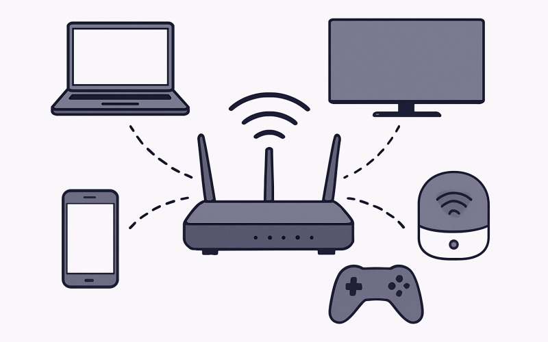 Home router routing connected devices through an encrypted VPN tunnel