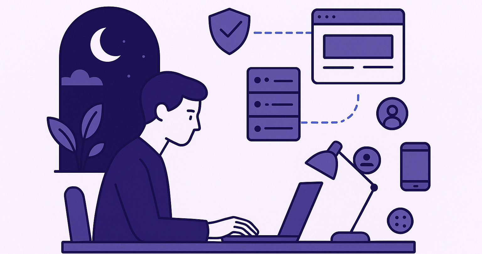 Person browsing privately on a laptop while a shielded connection travels through a VPN server