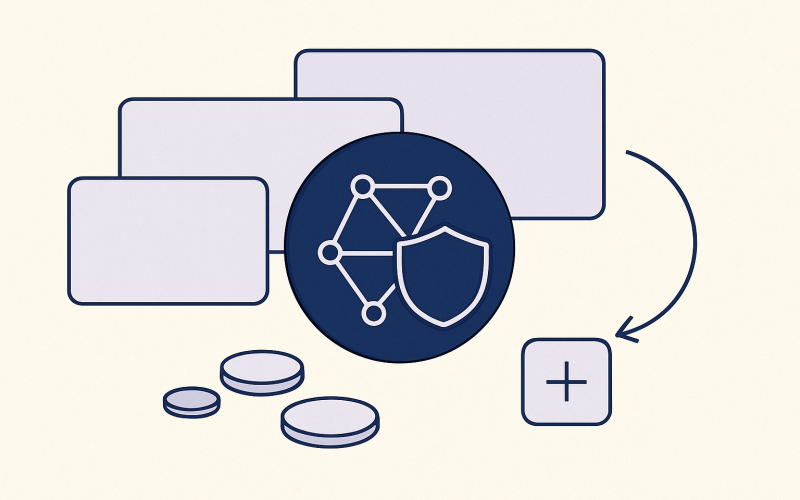 A calendar, payment card, privacy shield, and price tags representing monthly and long-term VPN billing choices