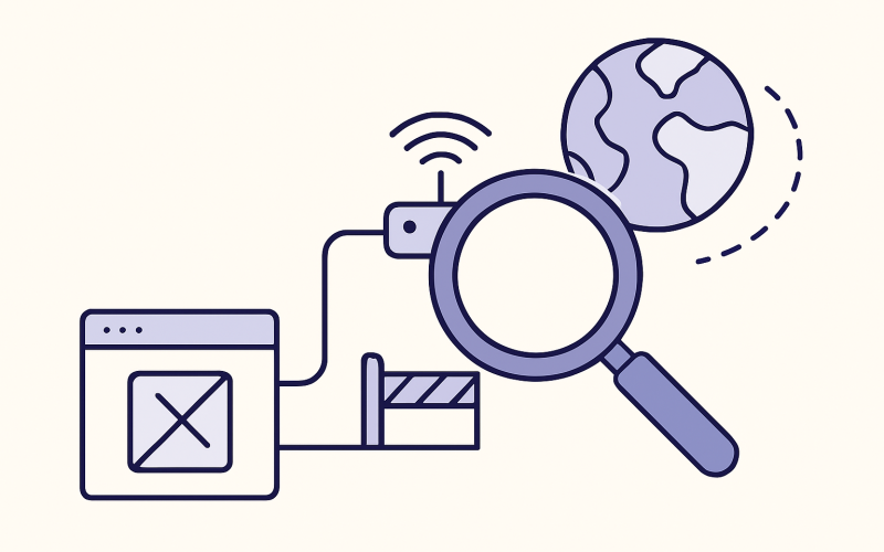 Person comparing a browser warning, Wi-Fi network, and world map to diagnose a blocked website