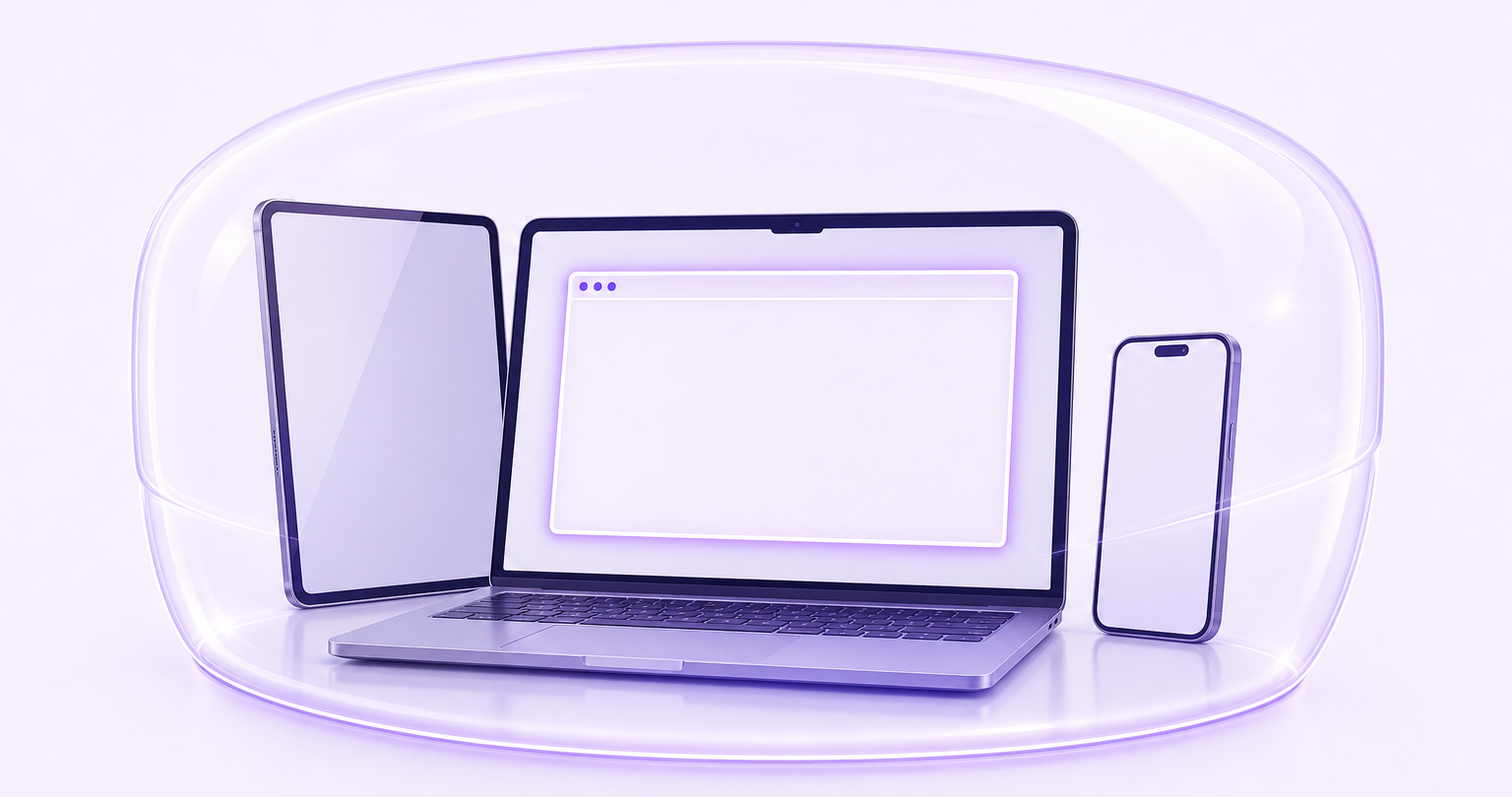 MacBook, iPhone, and iPad connected through a protected network tunnel