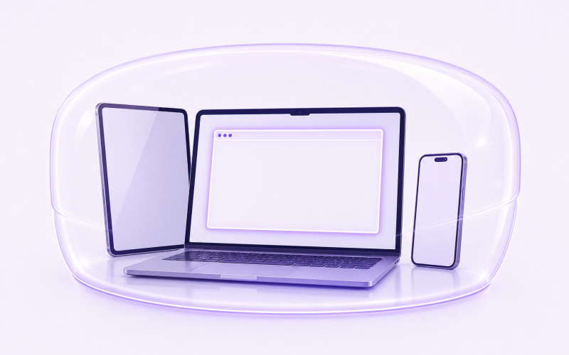 MacBook, iPhone, and iPad connected through a protected network tunnel