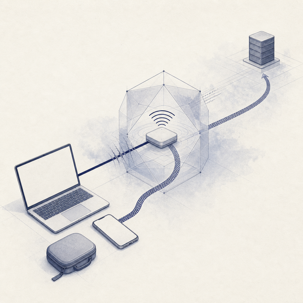 Traveler choosing between a WireGuard connection and a backup VPN connection path