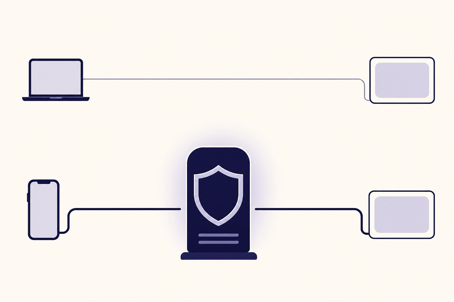 Diagram showing a device routing traffic through a VPN server before a website receives it