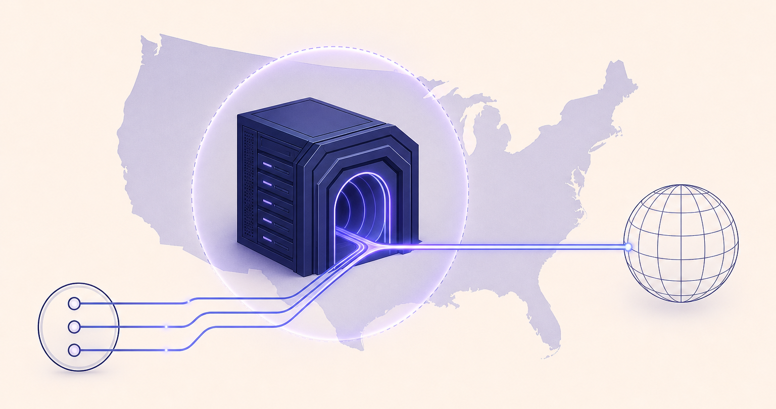 Laptop traffic routed through a United States VPN server to the web