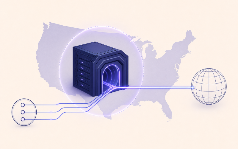 Laptop traffic routed through a United States VPN server to the web