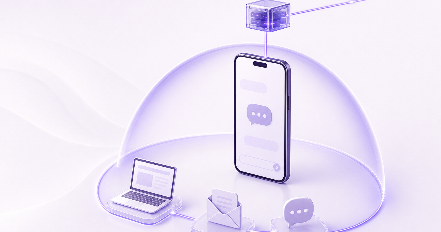 Phone connecting to Telegram through a proxy server, with a separate VPN tunnel shown for full-device protection