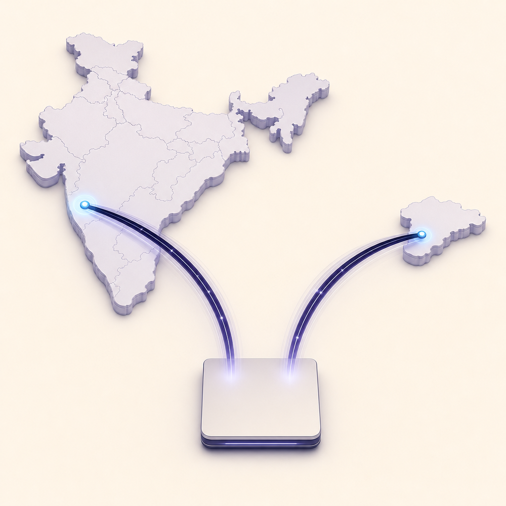 Comparación en forma de mapa entre un servidor VPN indio y un servidor VPN regional cercano