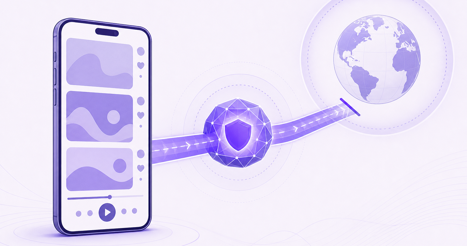 Phone using TikTok through a protected VPN connection while traveling