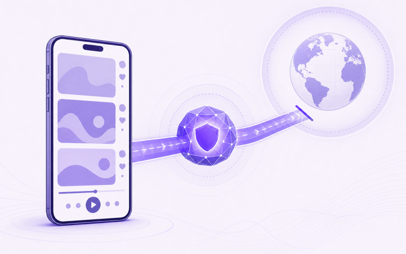 Phone using TikTok through a protected VPN connection while traveling